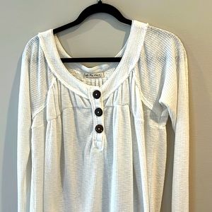 We the Free White Thermal Henley Oversized Shirt, Small